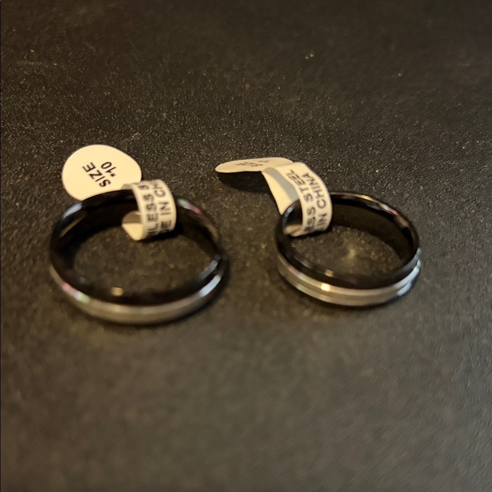 Black and Silver Stainless Steel Ring Set